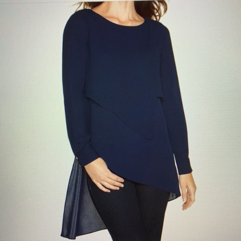 Navy Long Sleeve Asymmetrical Women's Top